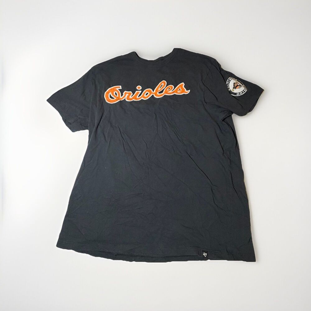 Baltimore Orioles ‘47 Brand T-Shirt Men’s L Black Script Logo MLB Short Sleev